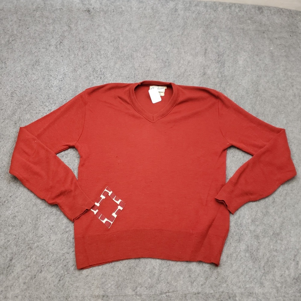 VINTAGE Coordinate Sweater Men Large Orange Brown Sweatshirt Knit Preppy Adult *